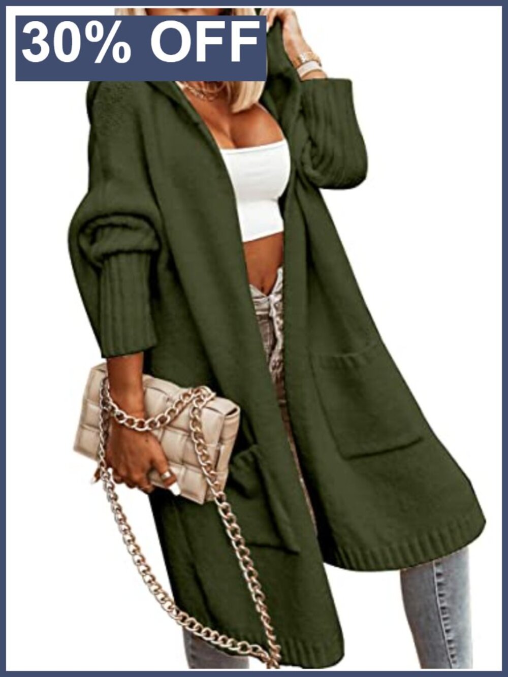 Aoysky Women's Long Hooded Cable Knit Cardigan Oversized Sweater Coat